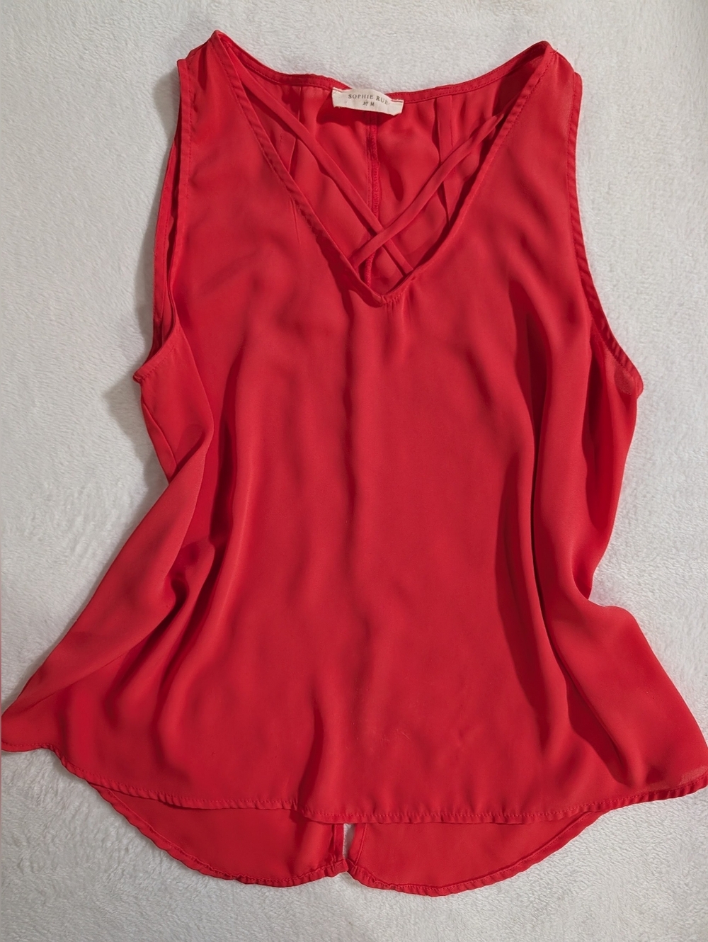 Sophie Rue Red Sleeveless Blouse with Crisscross Detail, Size Medium, Summer Top